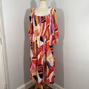 Oddy Midi Dress Womens 3XL Not What It Seems Smocked‎ Curvy Vacation Beach